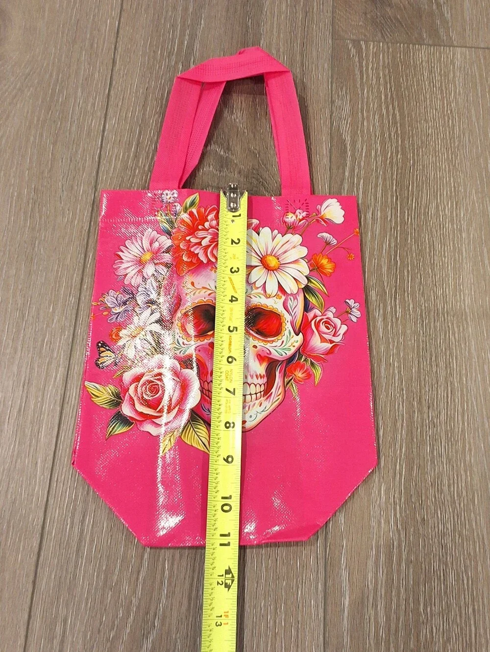 Set Of 3 Pink Sugar Skull Double Sided Mini Reusable Tote Bags, NEW
